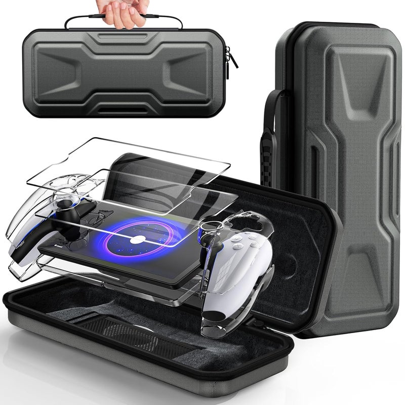 FYOUNG 3 in 1 Accessories Bundle for Playstation Portal, Carrying Case & Hard PC Clear Cover with Tempered Glass Screen Protector, Protective Case & Hard Shell Travel Handbag for PS5 Portal - Image 1